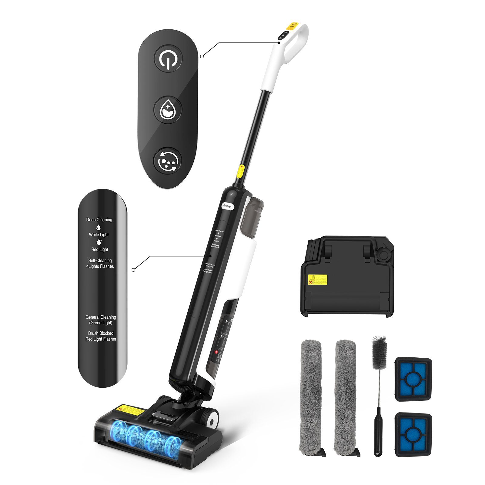 Redkey Nass-Trocken-Akkusauger W12 SE, Nass-Trocken-Sauger Staubsauger,Wischmopp Selbstreinigung, Nass-und Trockensauger Mit LED