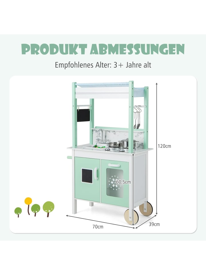 COSTWAY Spielküche mit 17 Zubehör in Grün günstig kaufen 120 cm