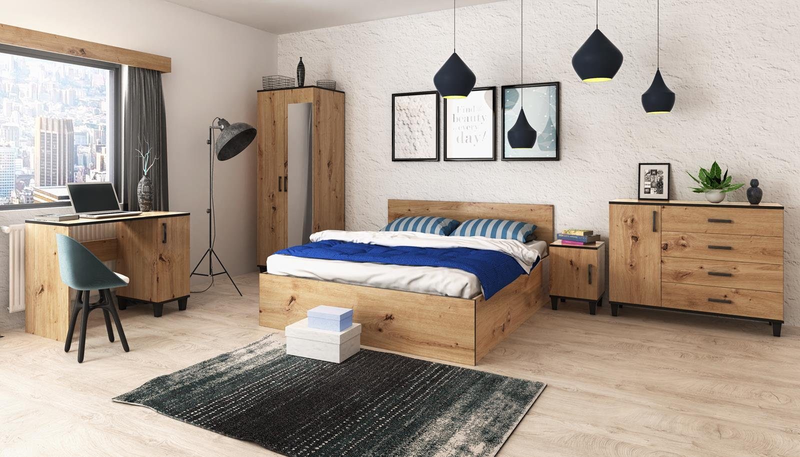 Beautysofa Stauraumschrank P12 (Holzbeine, Zweitüren Schränke) Schrank mit Kleiderstange und Einlegeböden