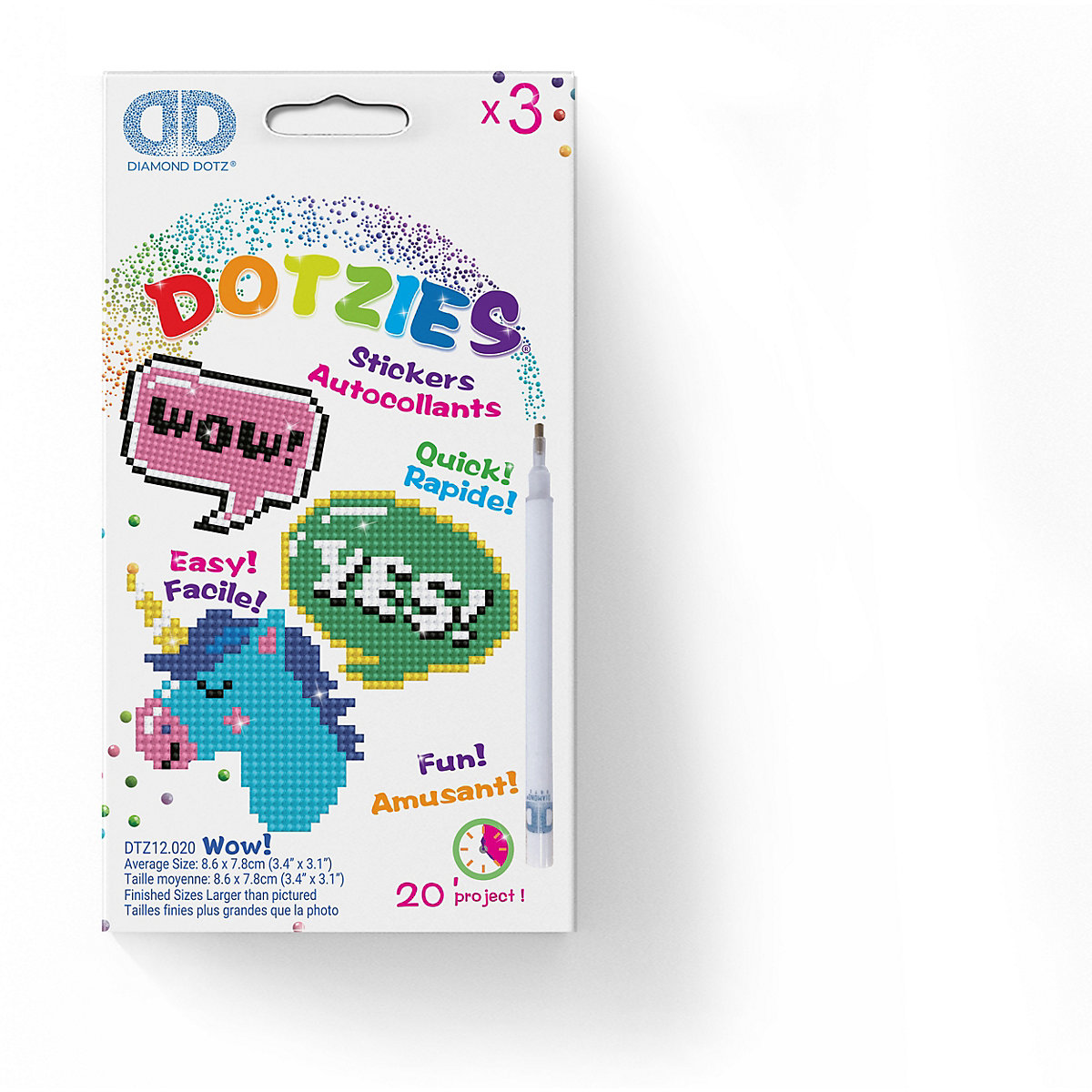 DOTZIES® Original Diamond Painting Sticker Set „WOW“ 3 glitzernde Aufkleber 8,6 x 7,8 cm ab 8 Jahren (DTZ12.020)