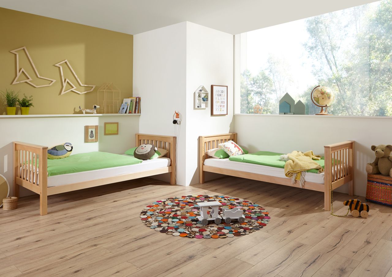 Relita Etagenbett Kick Buche massiv natur lackiert mit Textilset best. aus Vorhang und 2-er Tunnel , Farbe Burg