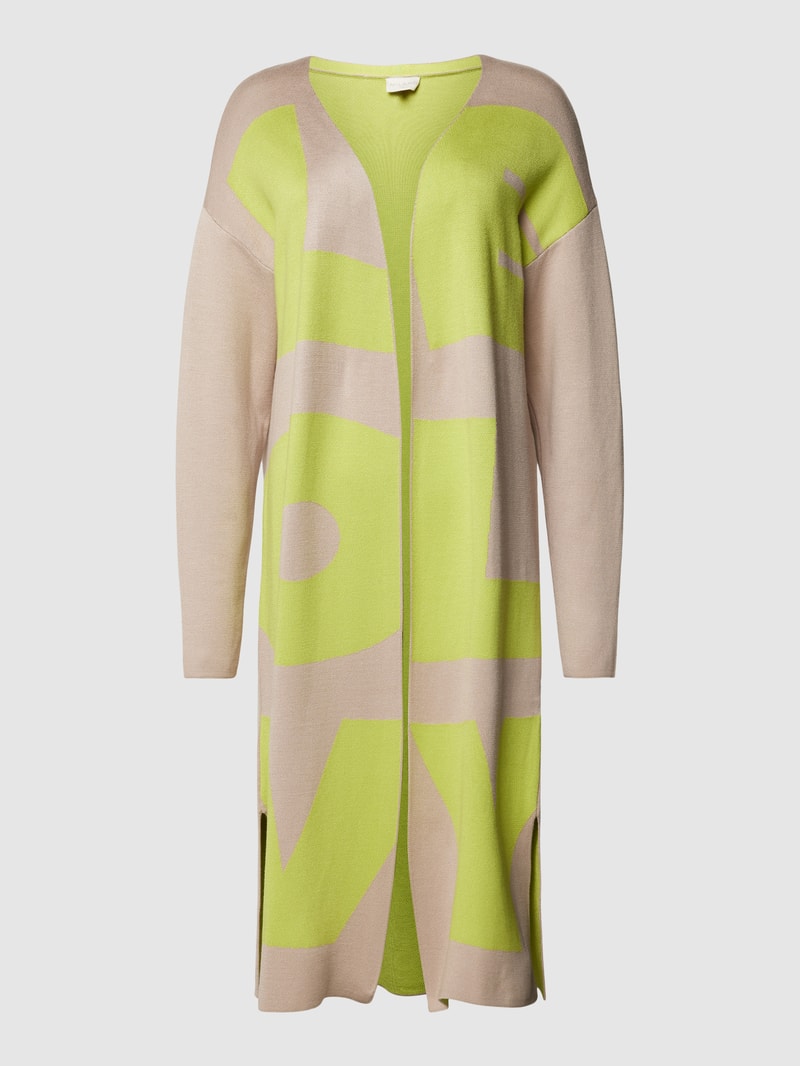Longcardigan mit Statement-Schriftzug in apfelgrün