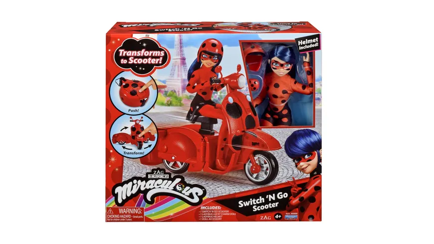 Bandai - Miraculous Ladybud Lucky Charm Puppe mit Switch `n go Scooter