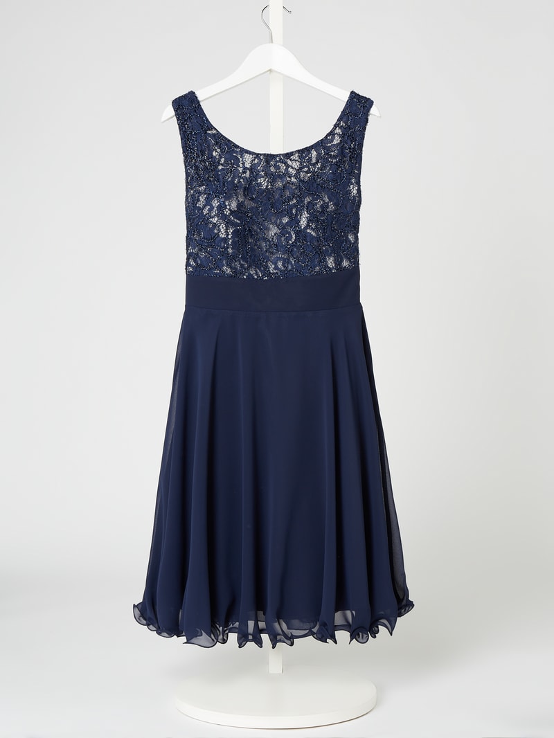 Kleid aus Spitze und Chiffon mit Glitter-Effekt in marineblau