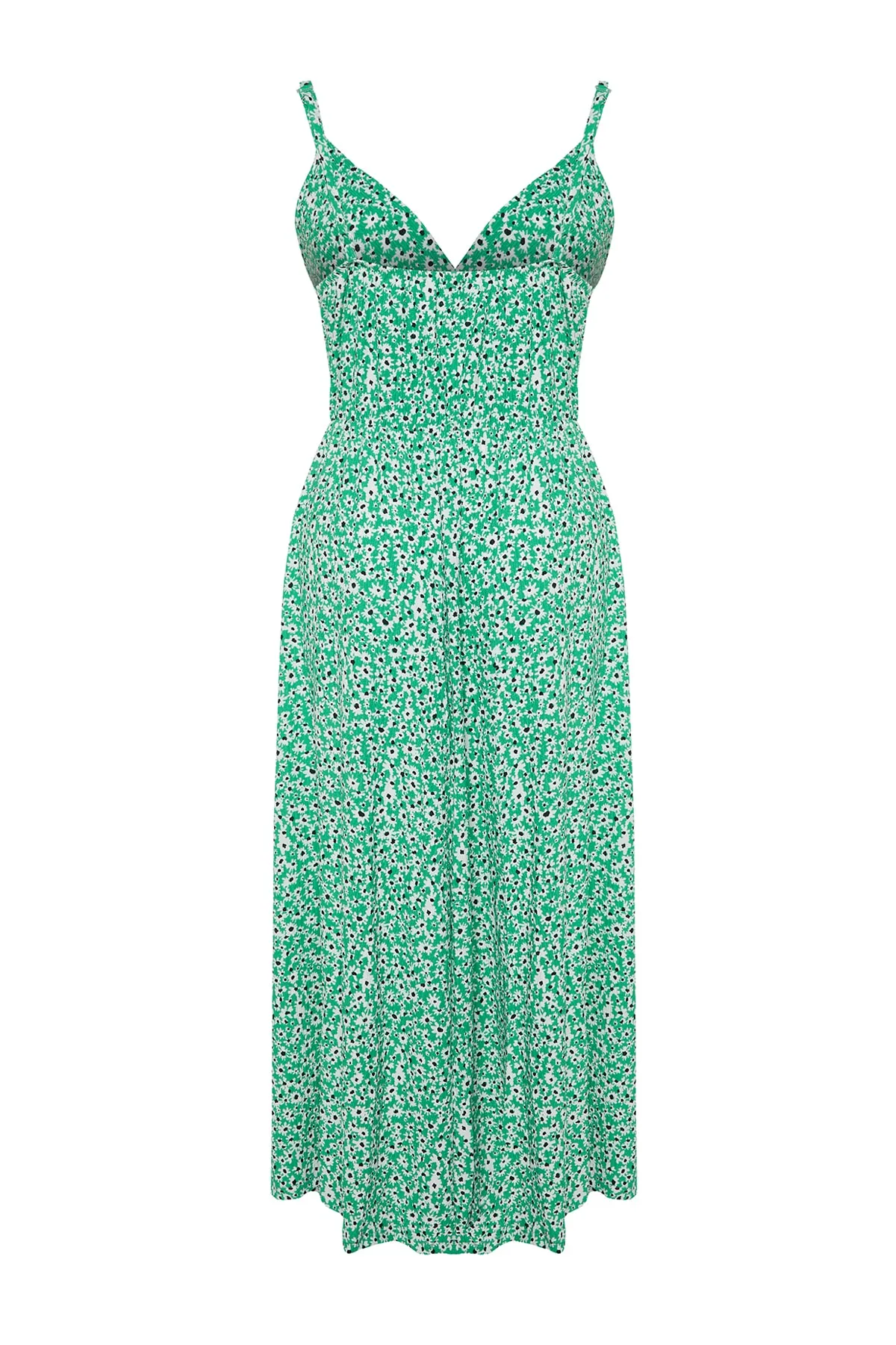 Trendyol Curve  Grünes A-Linien-Strickkleid mit zweireihigem Kragen und Blumenmuster TBBSS22AH00051