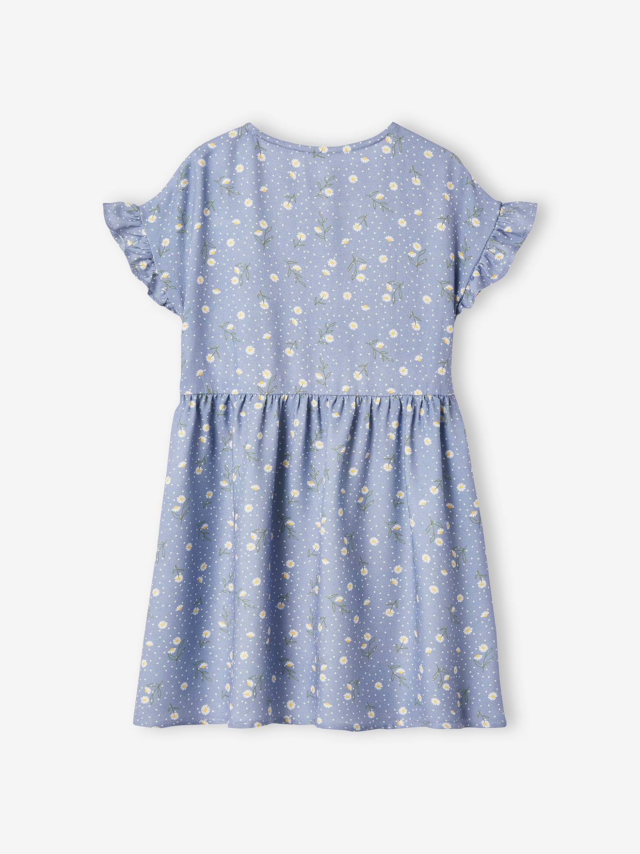 Vertbaudet Mädchen Kleid, Blumen Oeko-Tex - marine