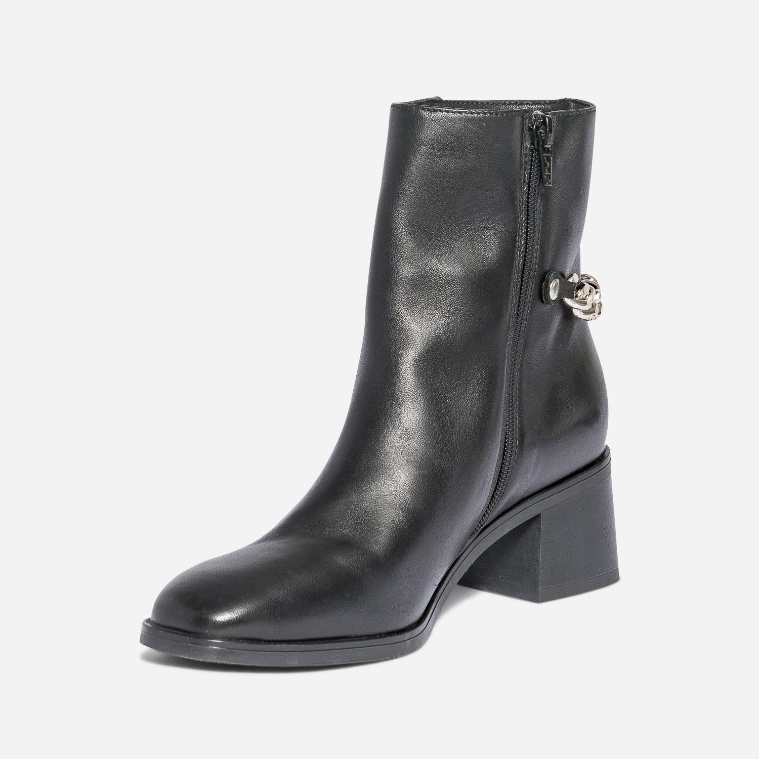 Boots noir en cuir avec chaîne