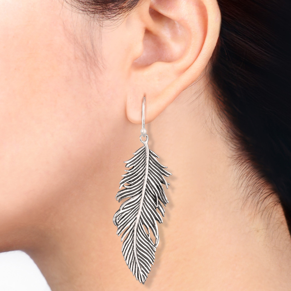 Elli Elli Boucles d'Oreilles Plume  Femme  (925/1000) Argent Boucles d'oreilles