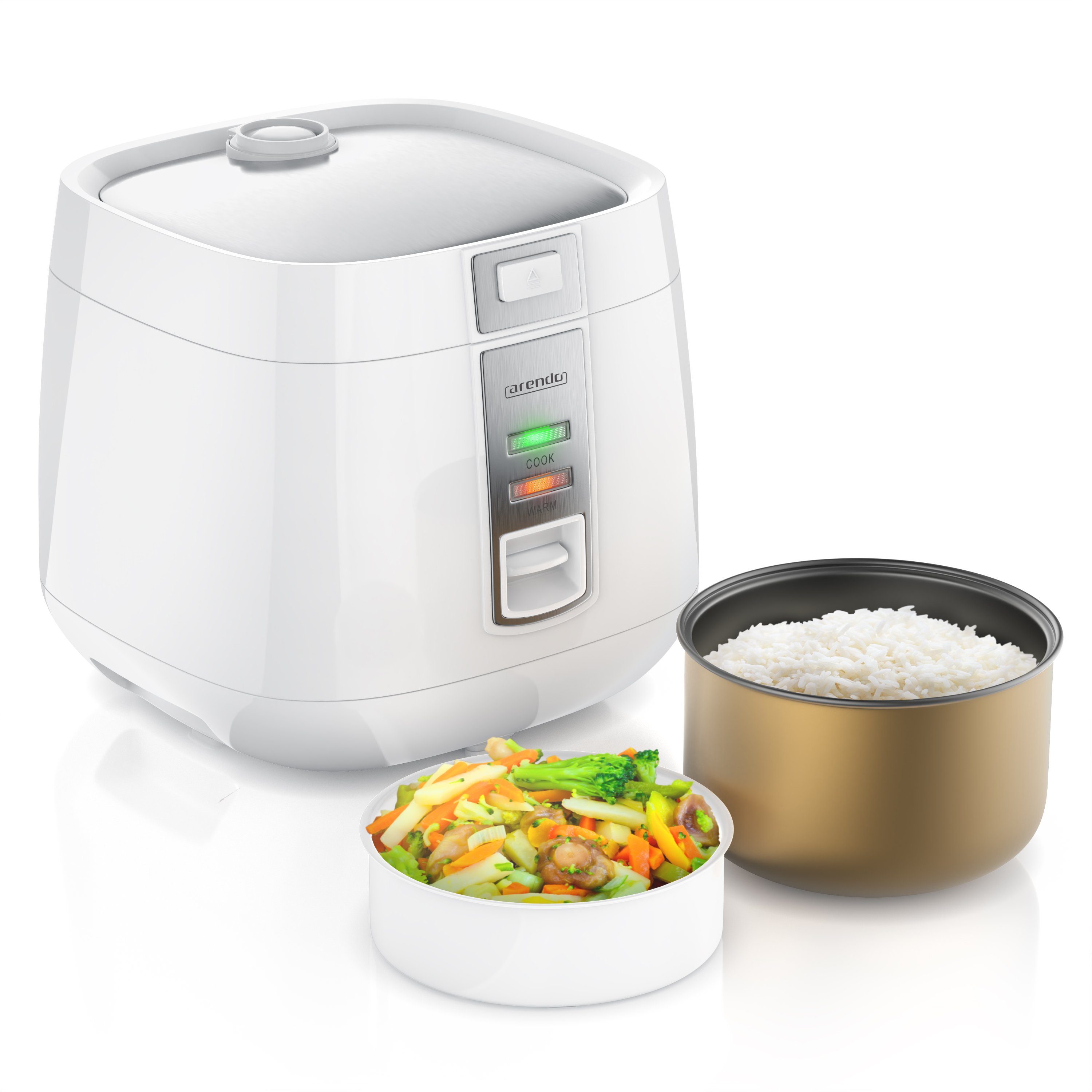 Arendo Reiskocher, 540 W, 1,4 L, Hitzeschutz, Dampfgareinsatz, Warmhaltefunktion, Dampfgarer