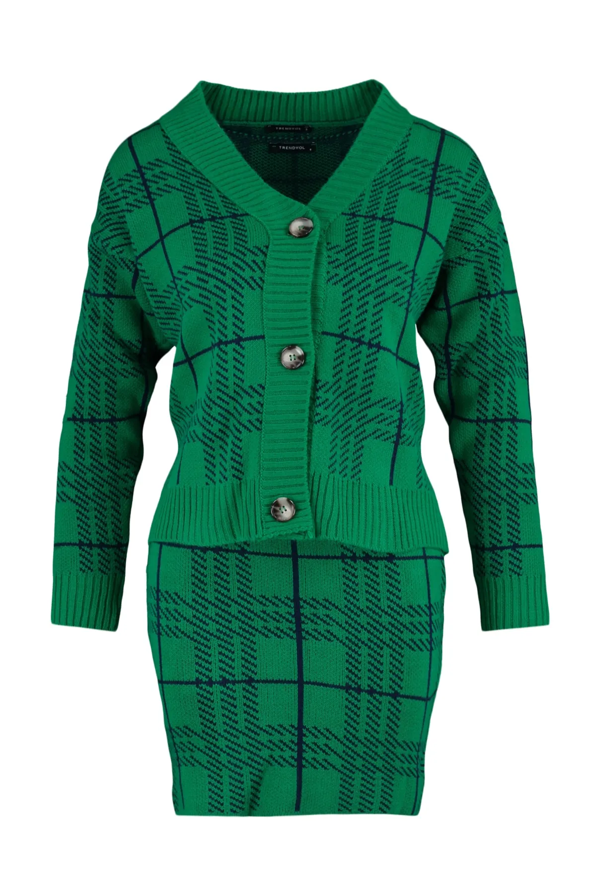 Trendyol Collection  Grünes Jacquard-Strickoberteil- und -unterteil-Set TWOAW23AU00047