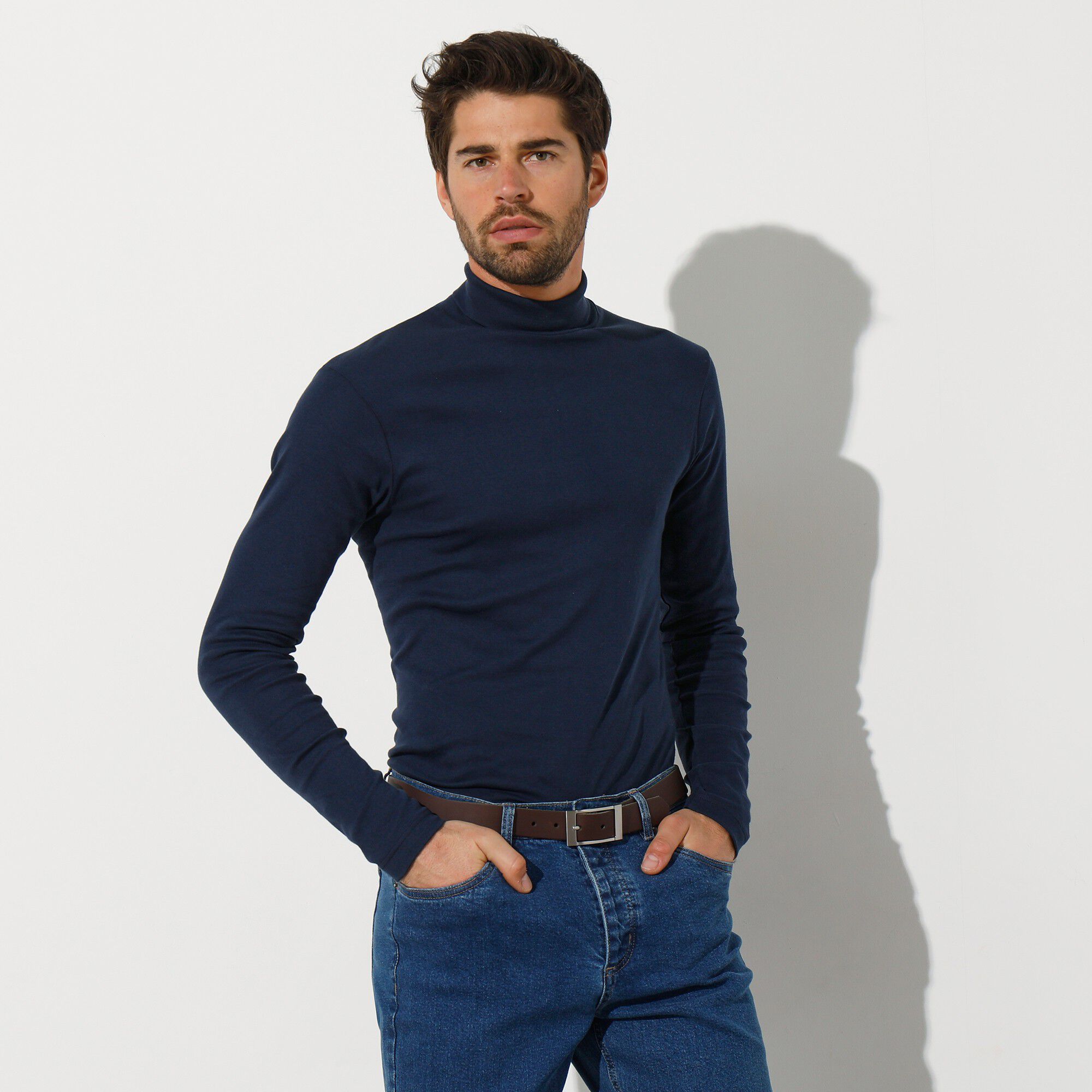 T-shirt col roulé manches longues pur coton