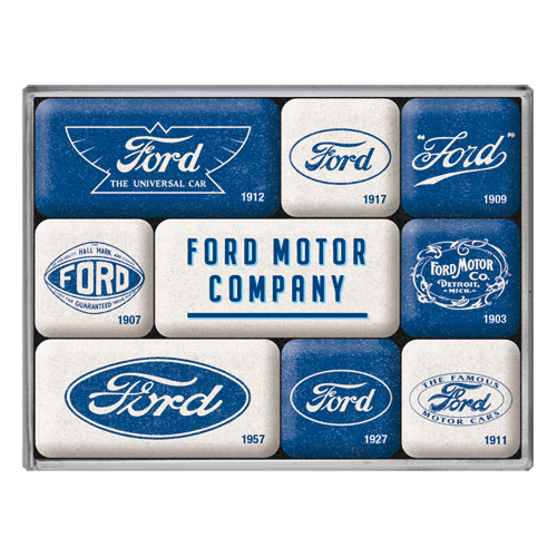 Nostalgic Art Magnet-Set, Motiv "Ford - Logo Evolution", 1 Stück, 9-teilig - ATU