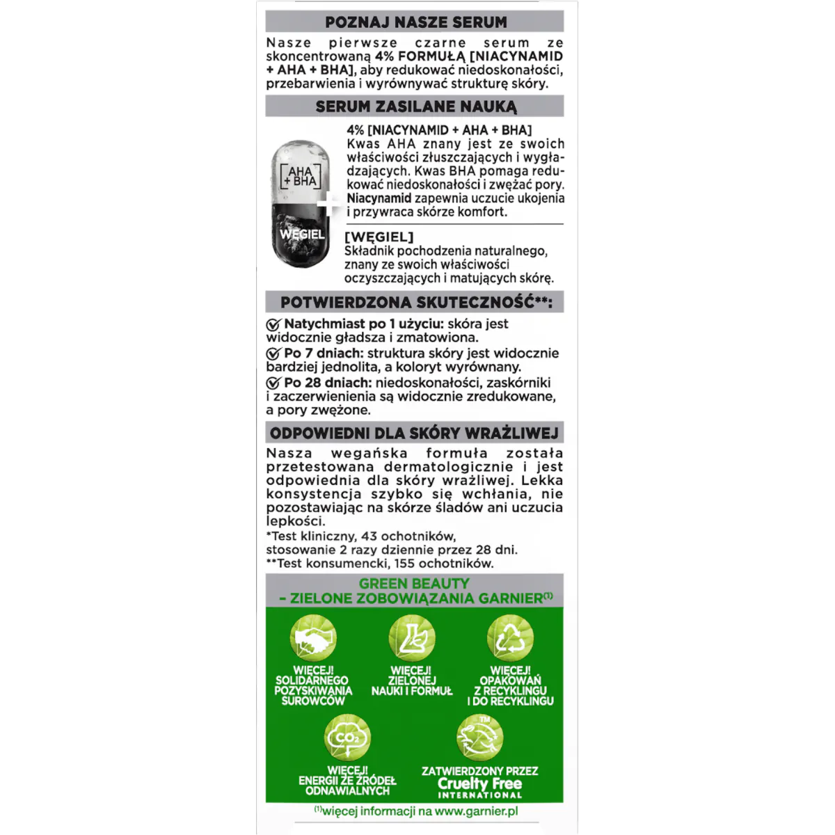 „Garnier Skin Naturals“ grynos odos serumas nuo odos netobulumų su aha, bha ir medžio anglimi