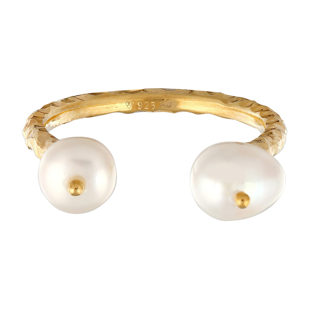 Elli PREMIUM Elli PREMIUM Bague Femmes Ouvert Martelé Tendance avec Perles d'eau douce en Arge Bague