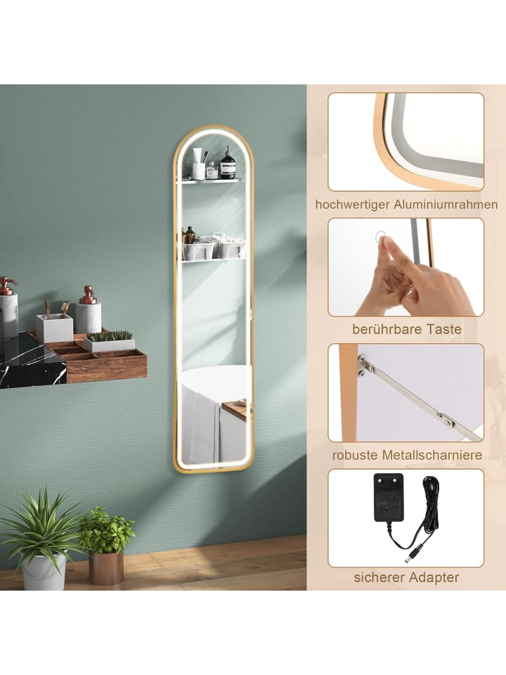COSTWAY Ganzkörperspiegel LED 155cm in Gold günstig kaufen onesize