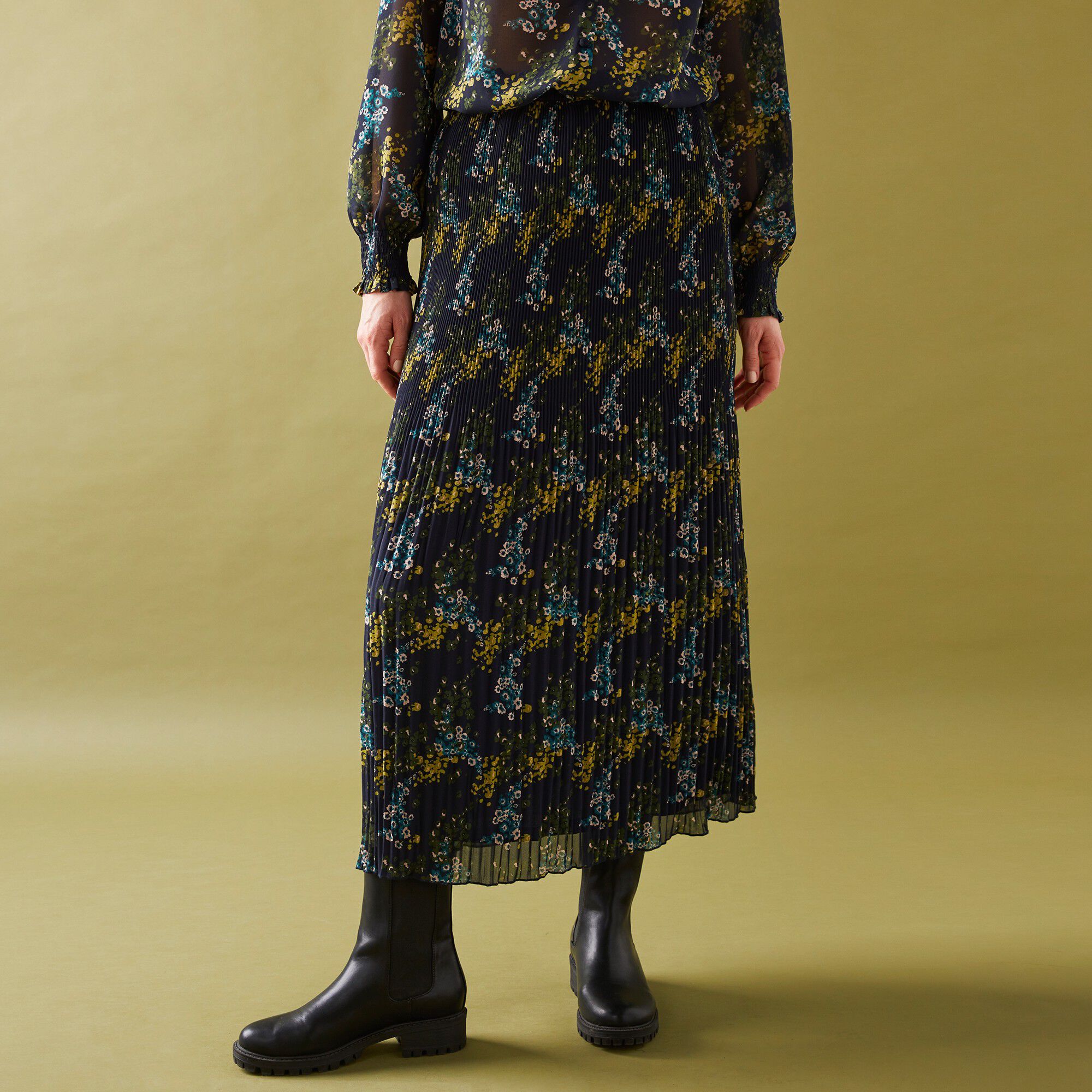 Jupe petite stature voile plissé imprimé fleuri, polyester recyclé(1)