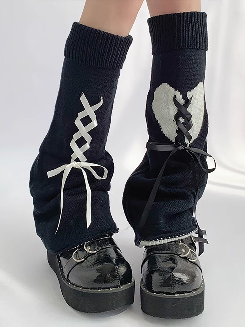 Beinstulpen Paar Damen Lose gestrickte Beinwstulpen (Kawaii-Stiefelsocken, Lolita Y2k Kniehohe Strümpfe) Winter Warme Stulpen Herzstulpen-Beinstulpen