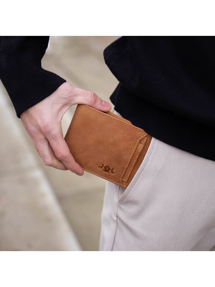 SID & VAIN Leder-Geldbörse echt Leder Geldbeutel groß hell-cognac in braun günstig kaufen onesize