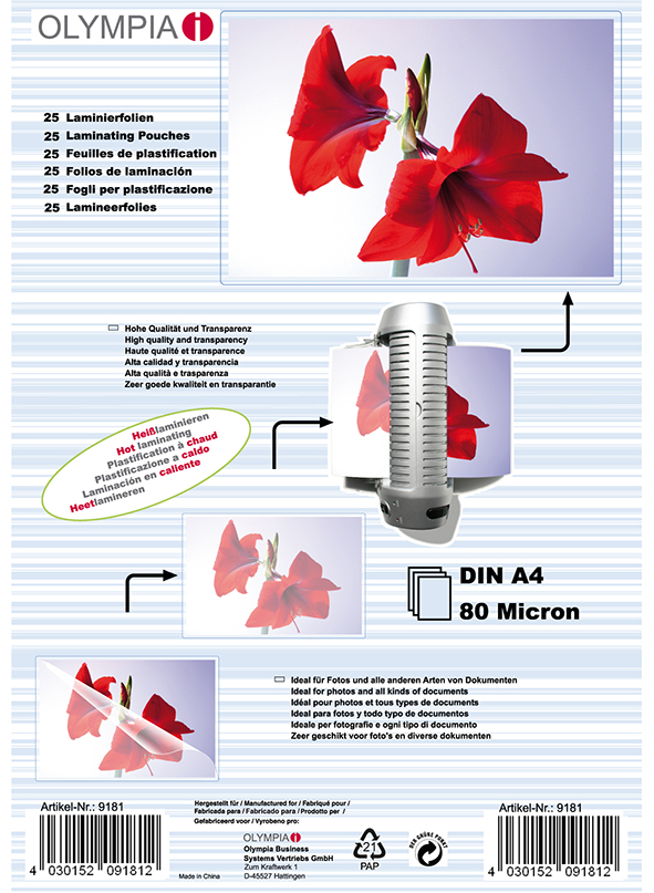 Olympia Laminierfolien DIN A4 80µ, 25er