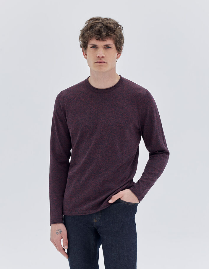 Pull burgundy tricot mouliné bicolore Homme