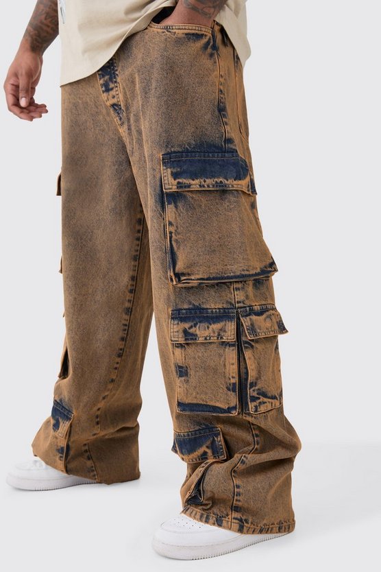 Plus lockere Cargo-Jeans mit Acid-Waschung