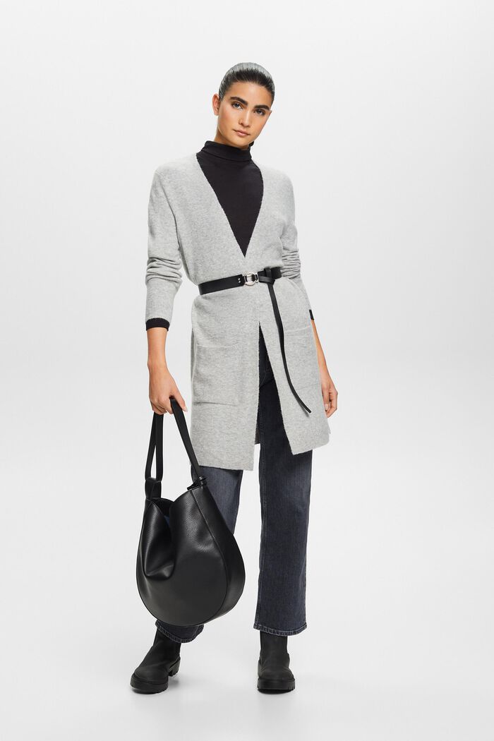 Langer, offener Cardigan aus Wollmix