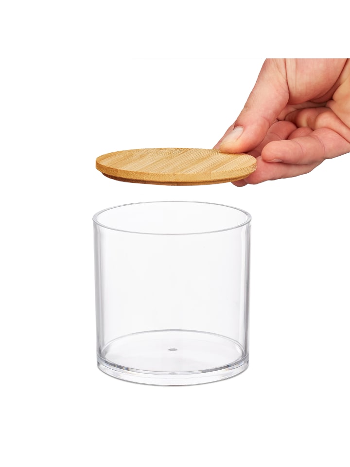 relaxdays 3er-Set: Wattestäbchen Aufbewahrung in Transparent/Natur günstig kaufen onesize