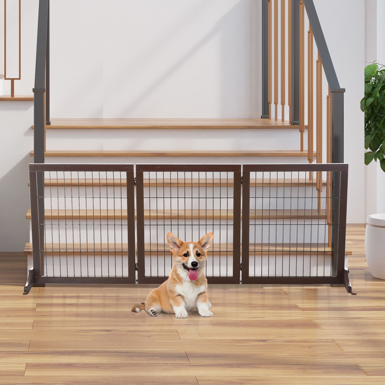 PawHut Absperrgitter für Hunde Schutzgitter Hundegitter Treppengitter Hundeabsperrgitter Türschutzgitter Kiefernholz Braun 185 x 36 x 71 cm