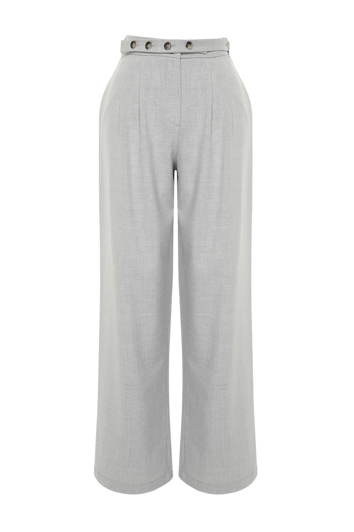 Trendyol Collection  Graue gerade geschnittene Webhose mit Gürteldetail TWOSS24PL00023