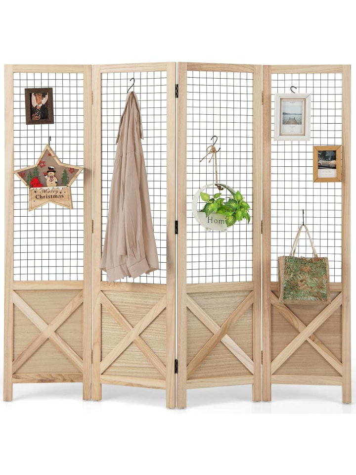 COSTWAY Paravent 144cm 4 tlg. Trennwand in Hellbraun günstig kaufen onesize