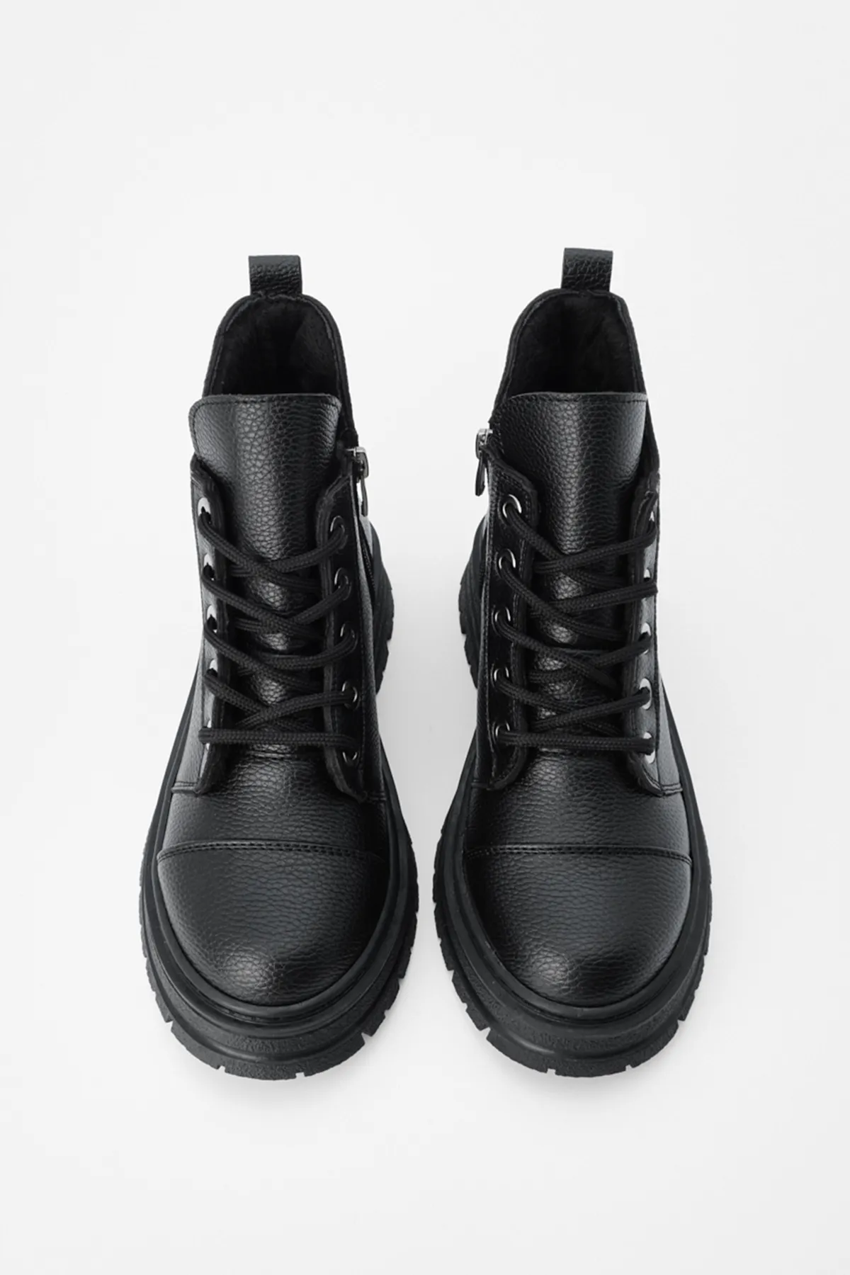 Marjin  Damen-Schnürstiefel mit dicker Sohle Stiefel Konifa Schwarz