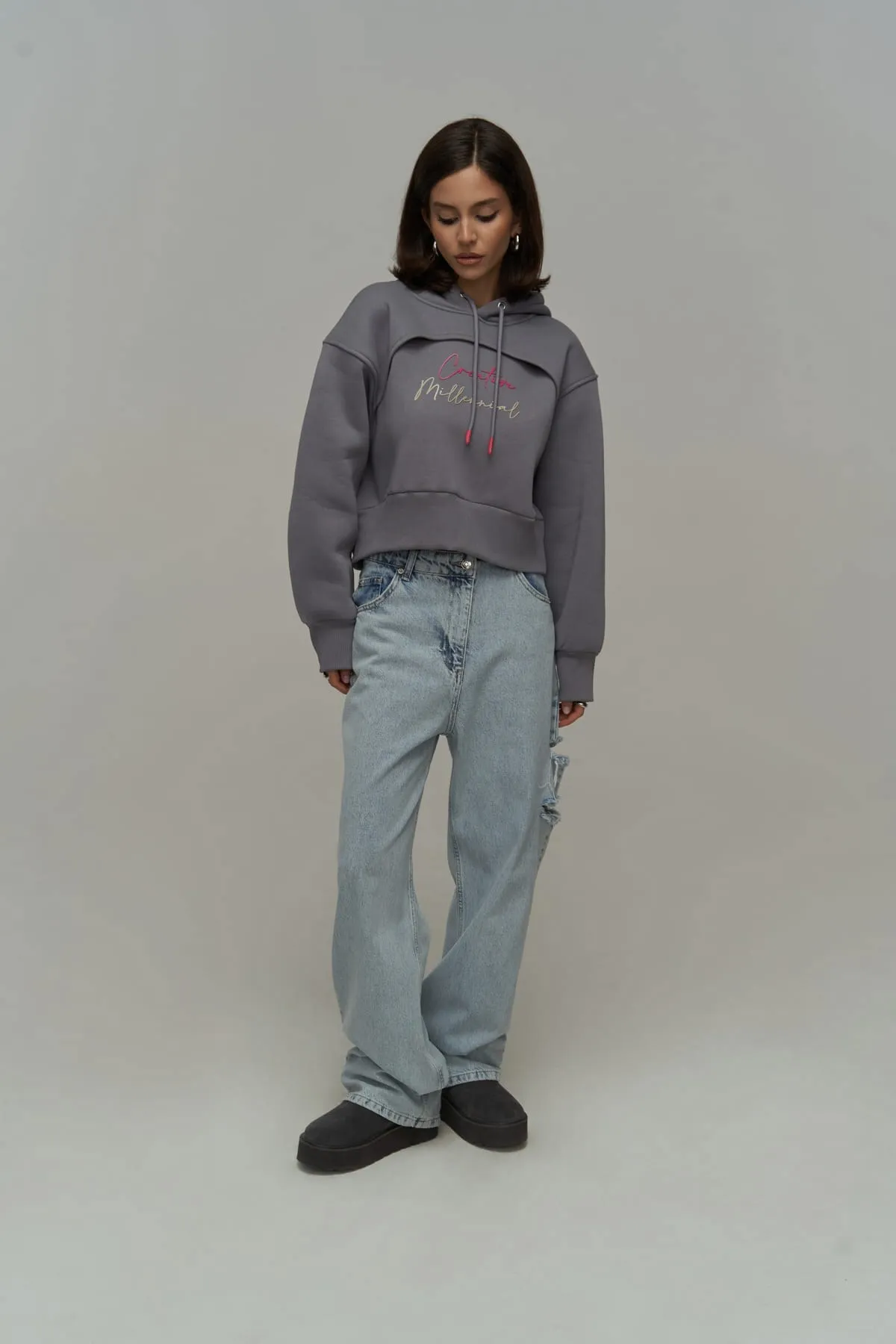 MAİ COLLECTİON  Kreatives Duman Crop Sweatshirt