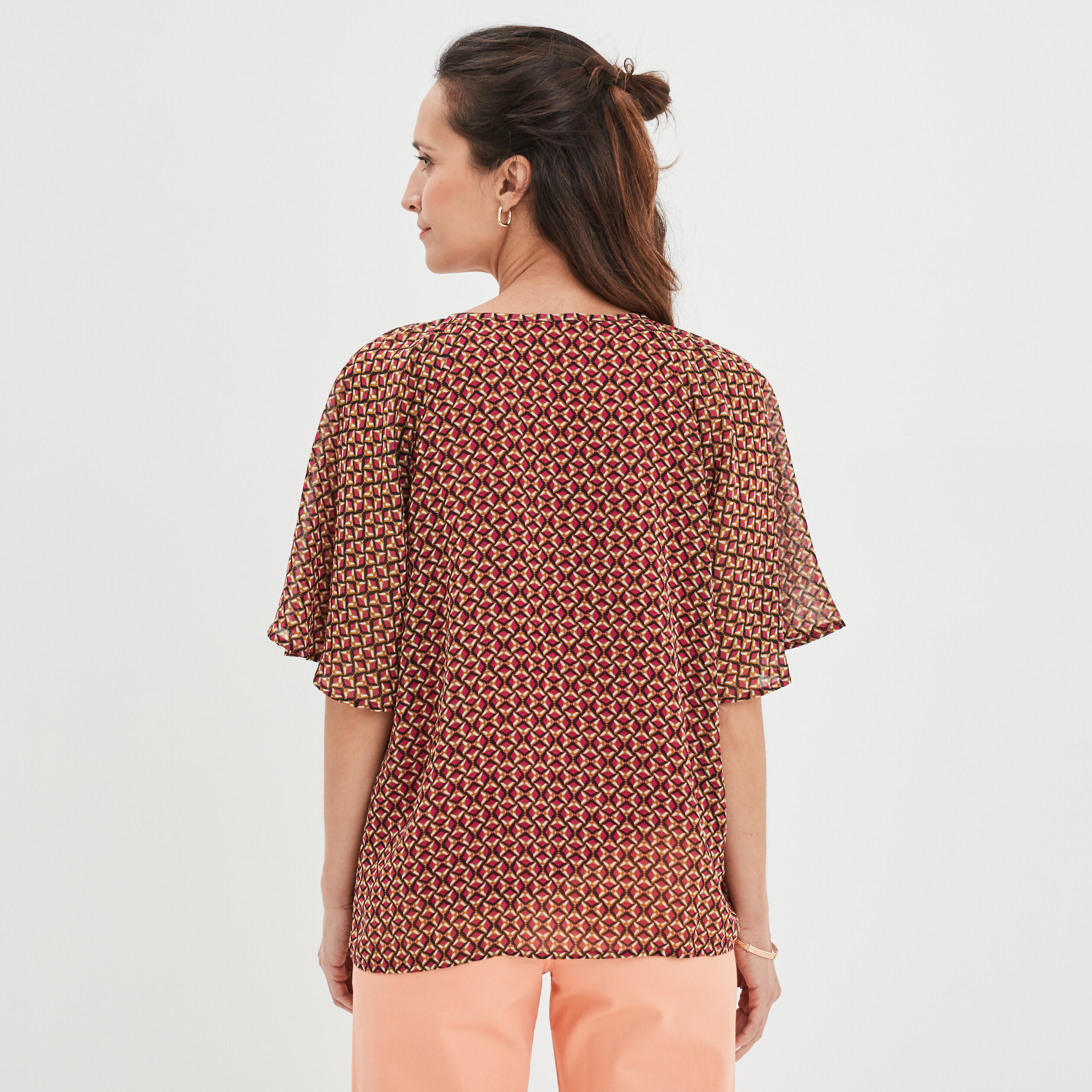 Blouse col tunisien avec cordons rose fushia femme | La Halle