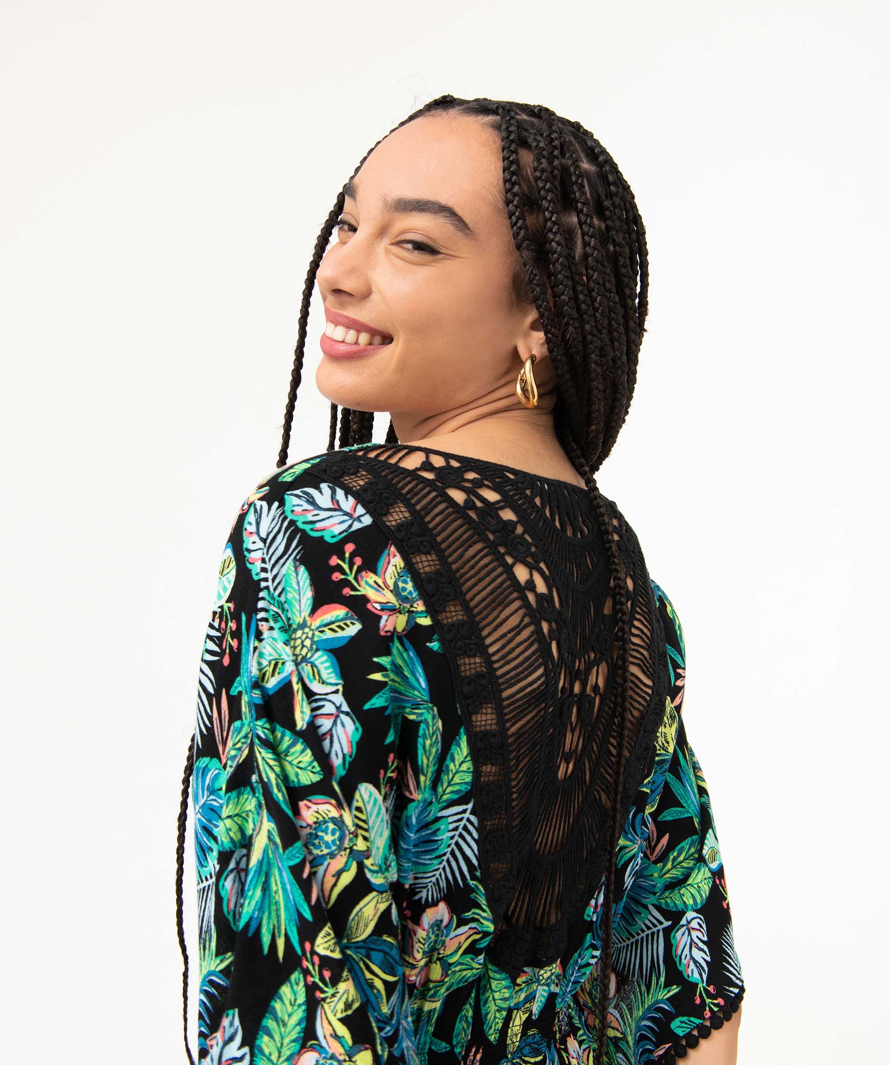 Robe de plage femme avec dos en dentelle imprime | GEMO