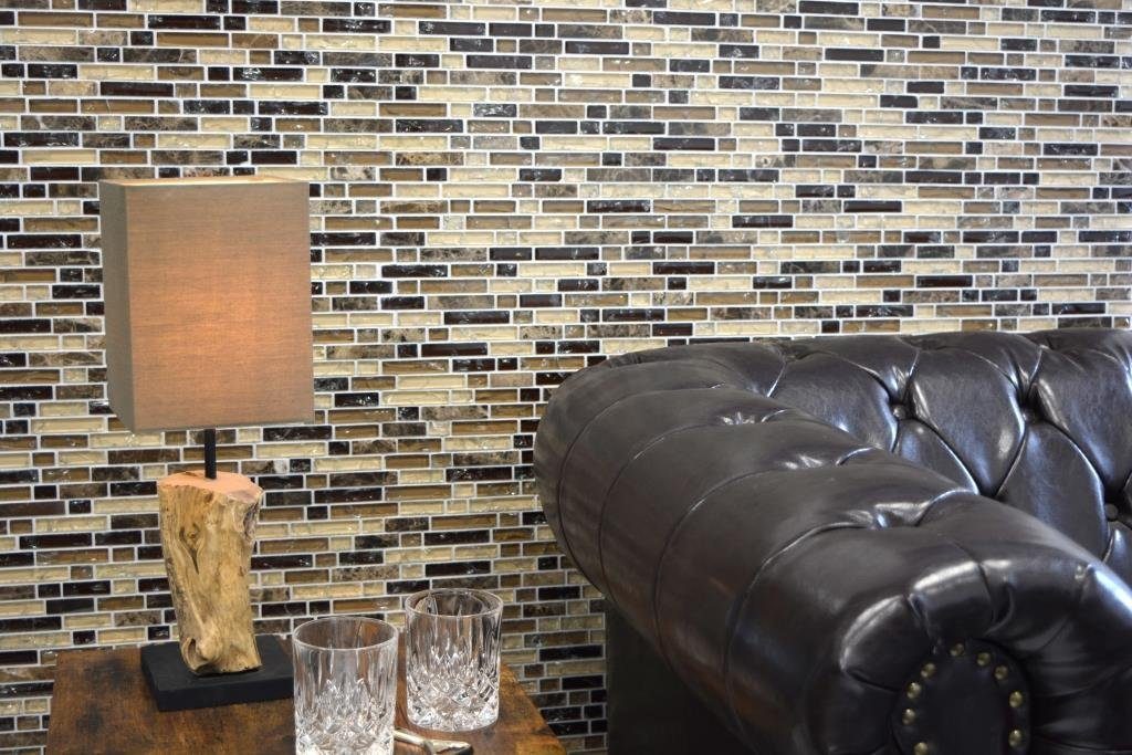 Mosani Mosaikfliesen Glasmosaik Naturstein Mosaik dunkelbeige glänzend / 10 Matten