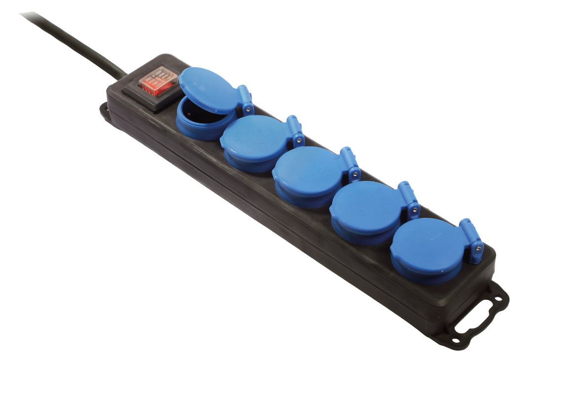 Caixa de distribuição Schwabe 38609 230V/16A IP44 5 vias com cabo de extensão H07RN-F 3G1.5 1,5m