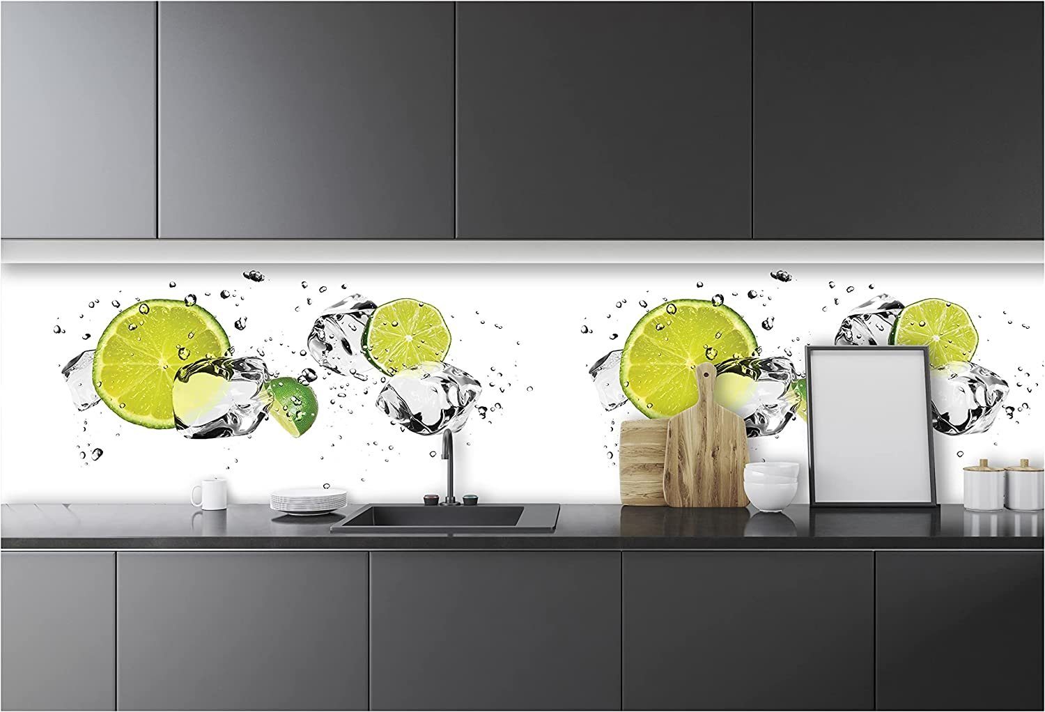 Wallarena Fototapete Küche Abwaschbar 250x60 cm Vlies Tapete Wandtapete Einteilig Küchenrückwand Küchentapete Küchentapete, Glatt, Obst, Limetten, Vliestapete inklusive Kleister