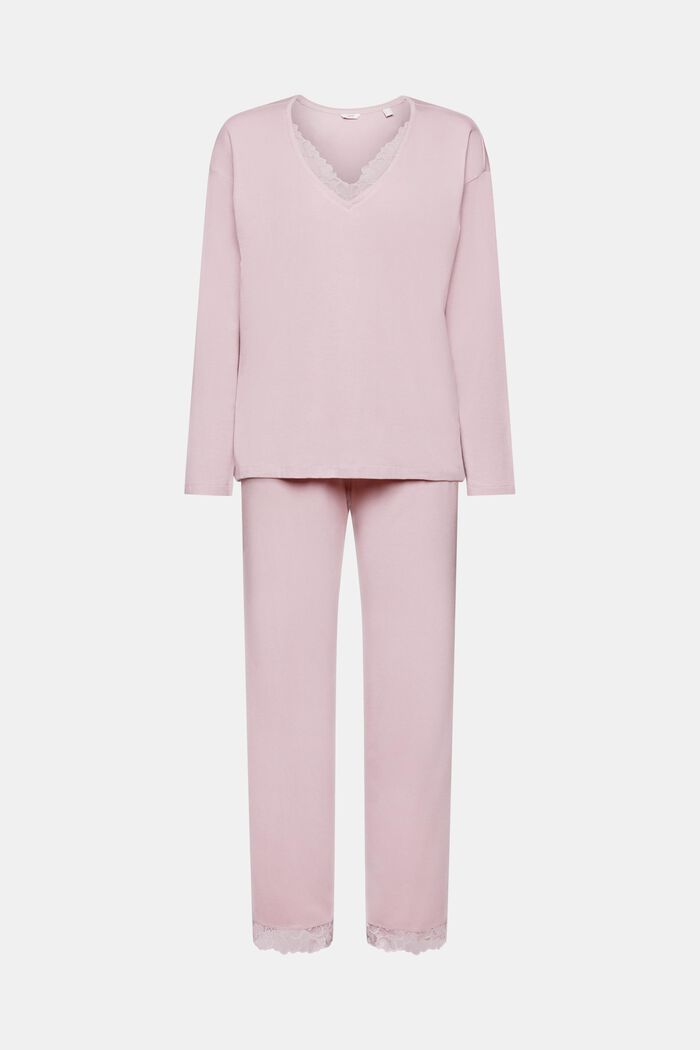 Jersey-Pyjama mit Spitzendetails