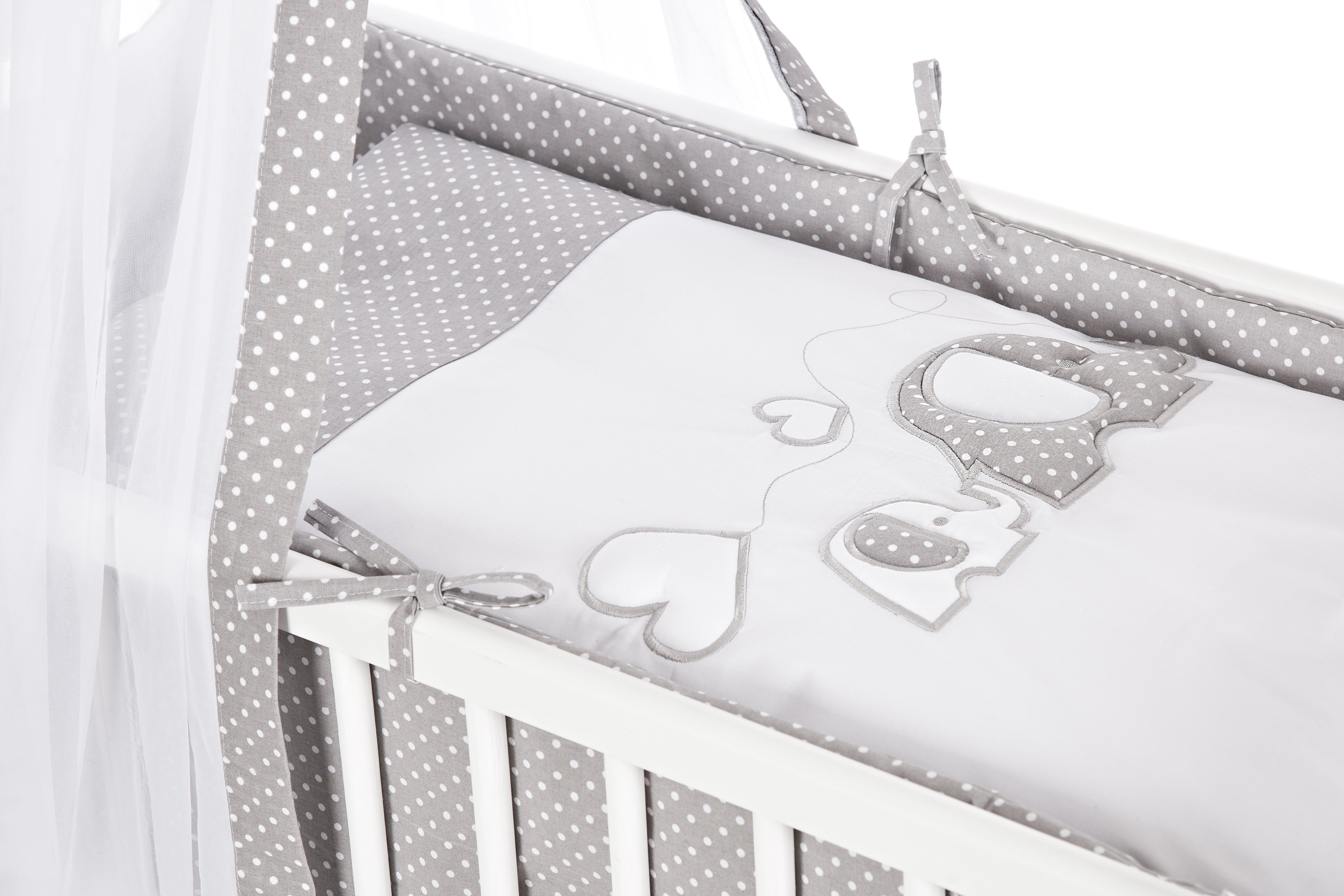 Babyhafen Beistellbett 90x40 Zustellbett mit Vollausstattung Modell: 3D Elefanten Kiefernholz, Made in Europa