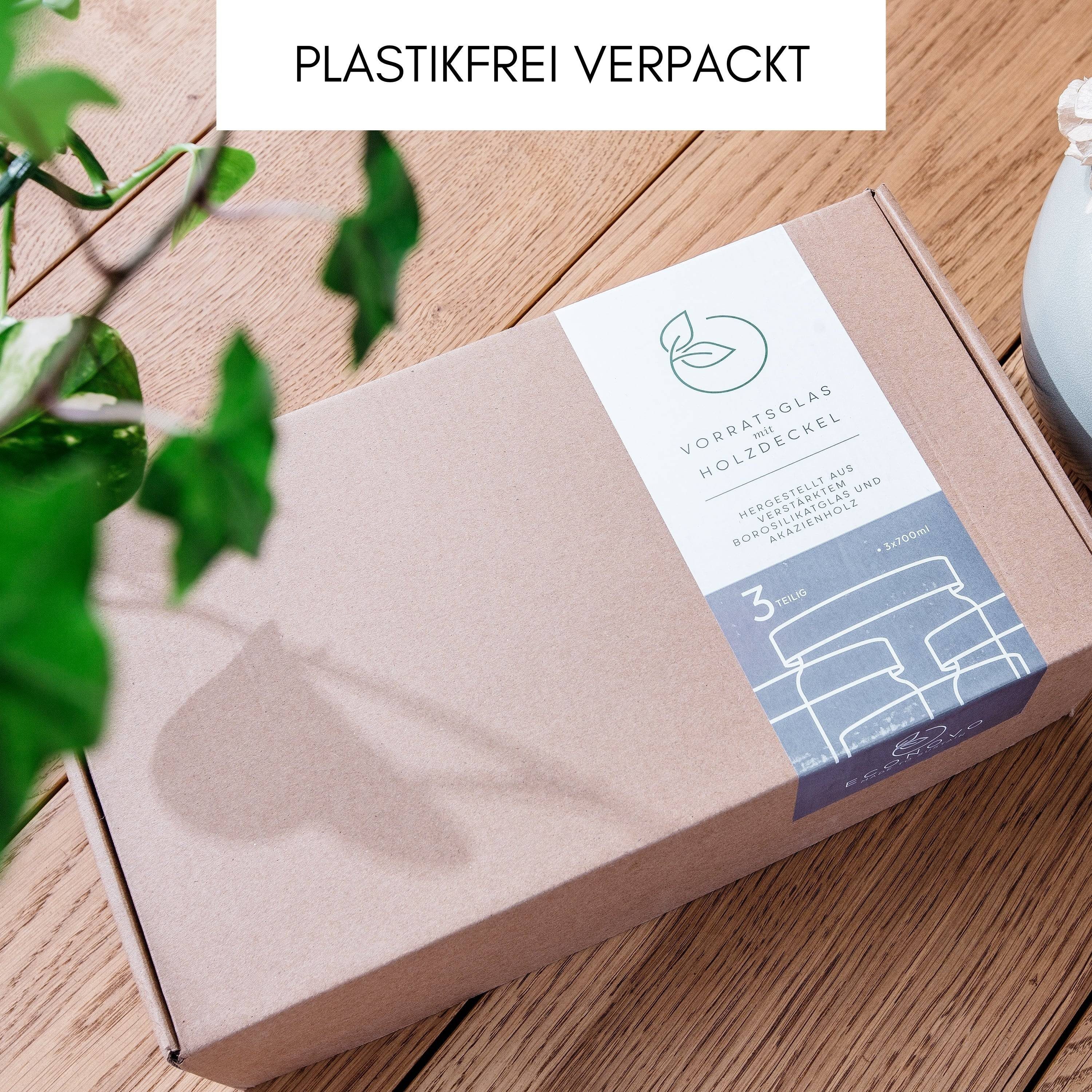 Econovo Vorratsglas eckig, (Set, 3-tlg., stapelbar & luftdicht), eckige Vorratsdosen aus Glas mit Deckel für Lebensmittel & Gewürze