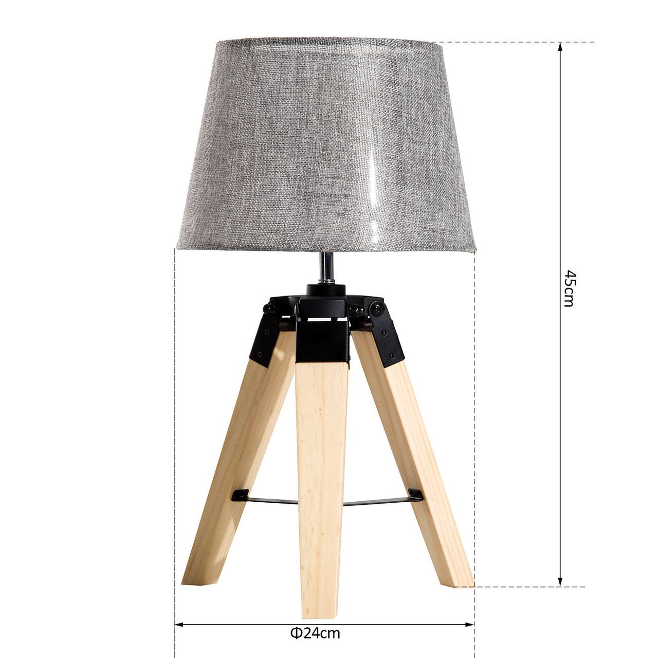 HOMCOM Tischleuchte Tischlampe Nachttischlampe E27 Leinenoptik, Kiefer Polyester, 24x24x45cm