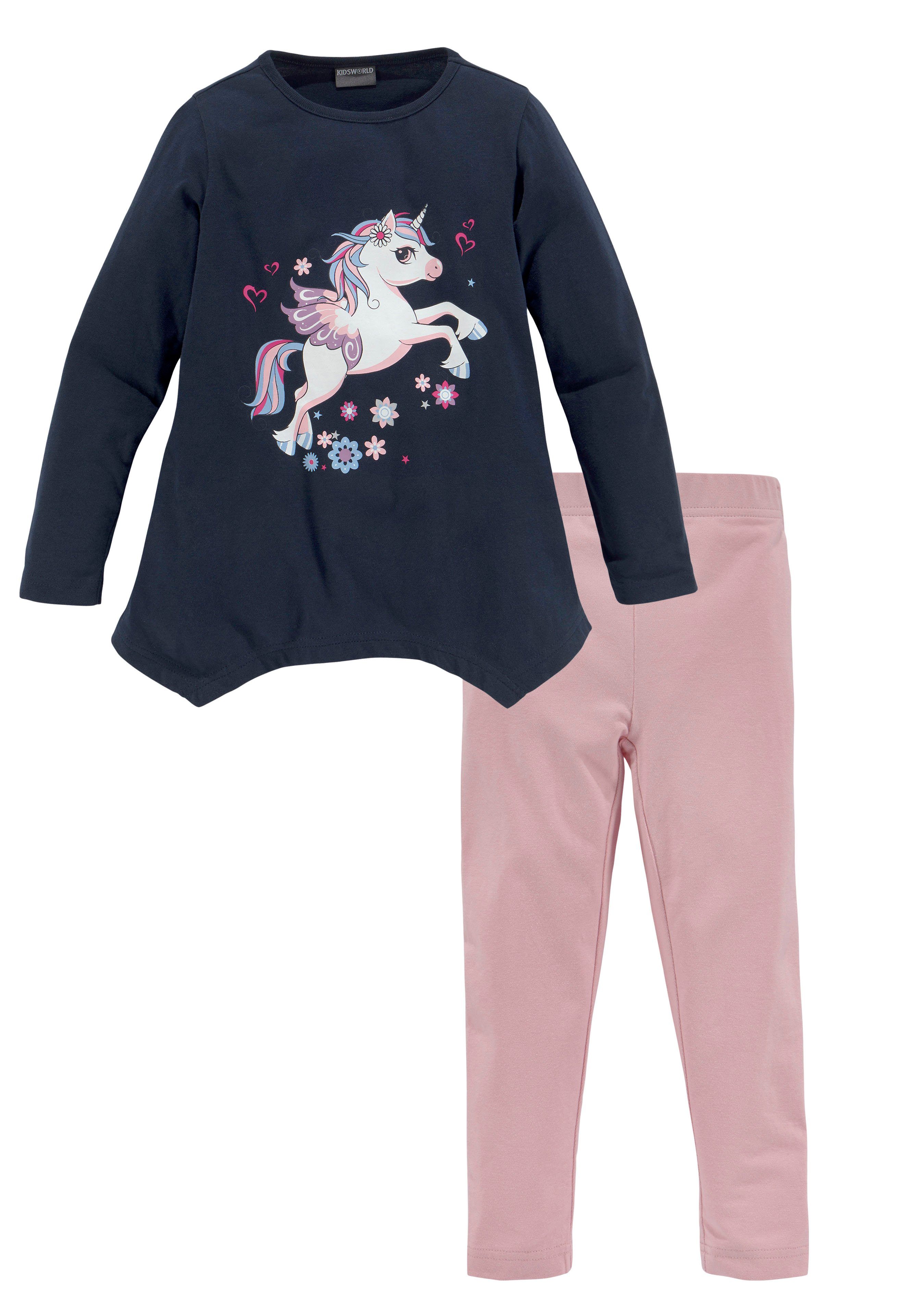 KIDSWORLD Langarmshirt & Leggings EINHORN (Set, 2-tlg) Zipfelshirt + Leggings für kleine Mädchen