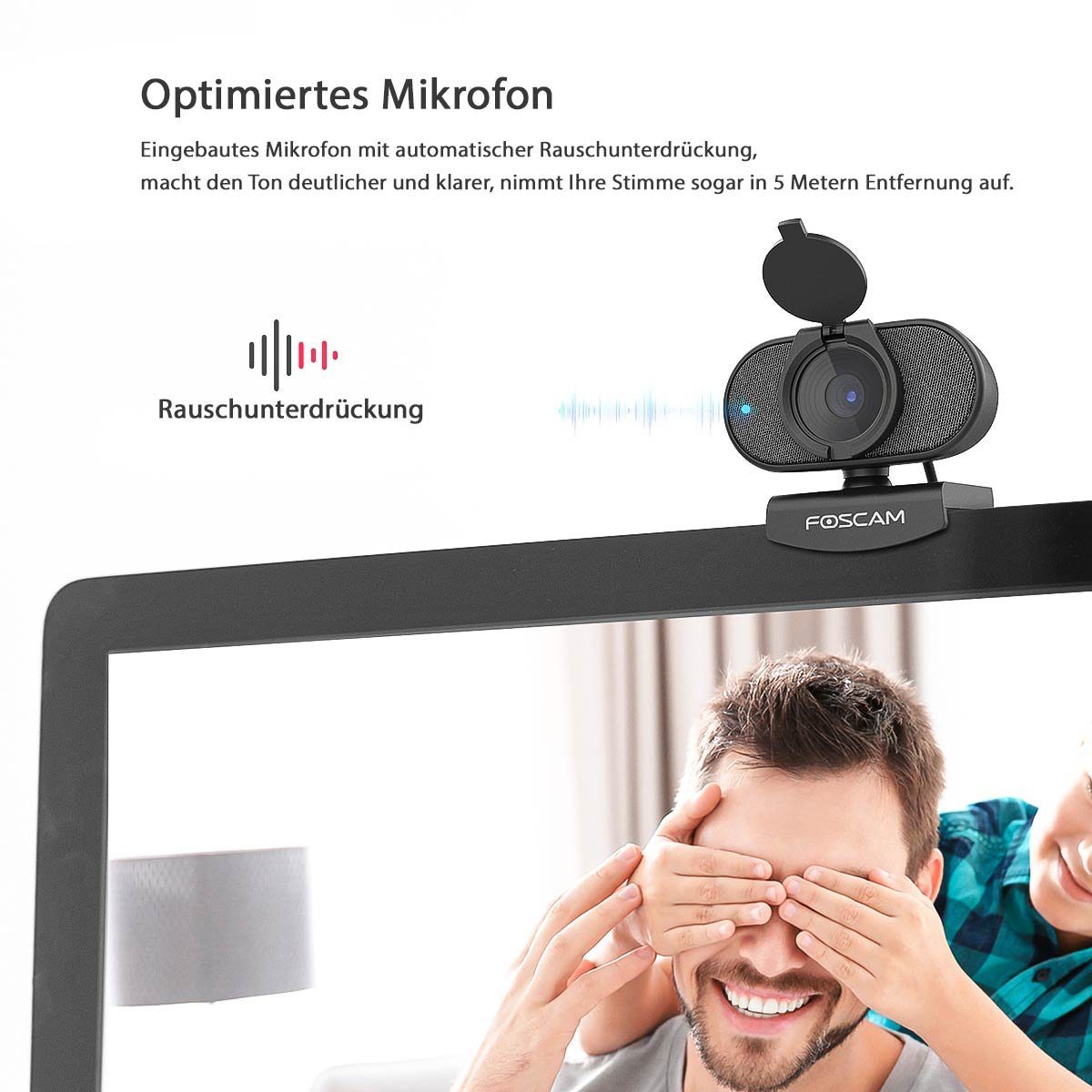 Foscam FOSCAM W81 8 MP Ultra HD USB-Webkamera für Live-Streaming Webcam (Plug and Play, Integriertes Mikrofon, Sichtschutzabdeckung)