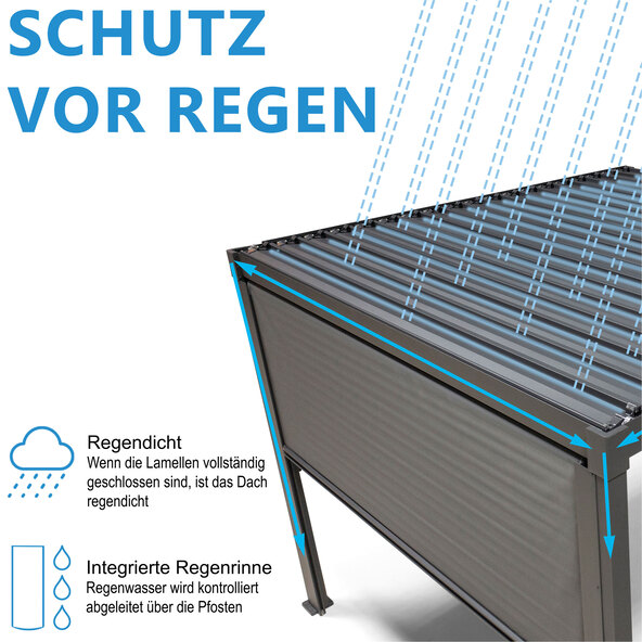 Pavillon mit Lamellendach, anthrazit, 3 x 3 m