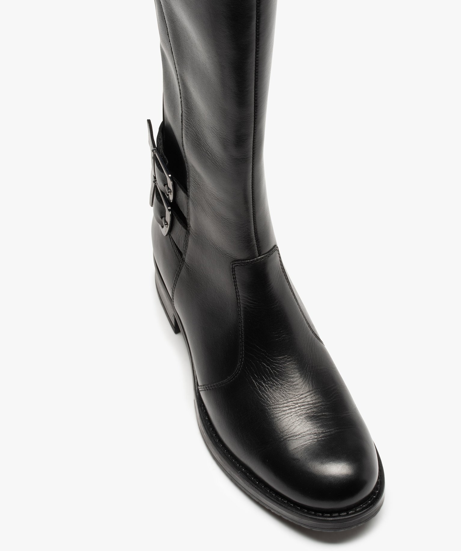 Bottes femme cavalières dessus cuir uni - Tanéo noir | GEMO