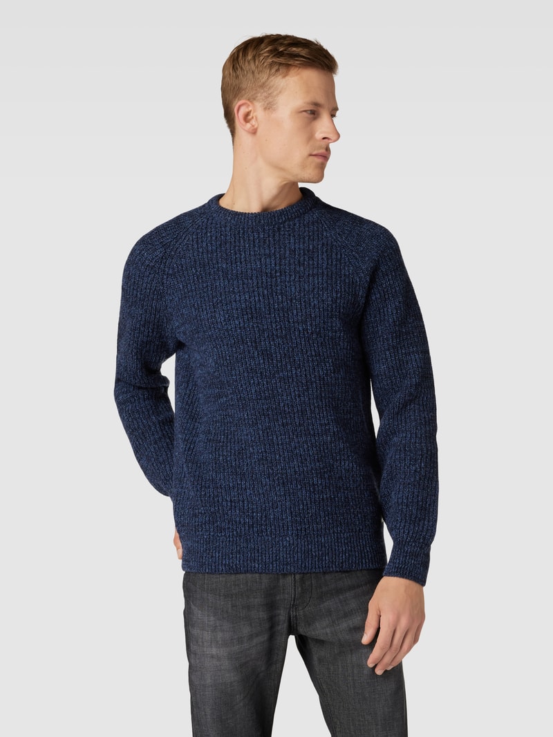 Strickpullover aus Wolle mit Rundhalsausschnitt in marineblau