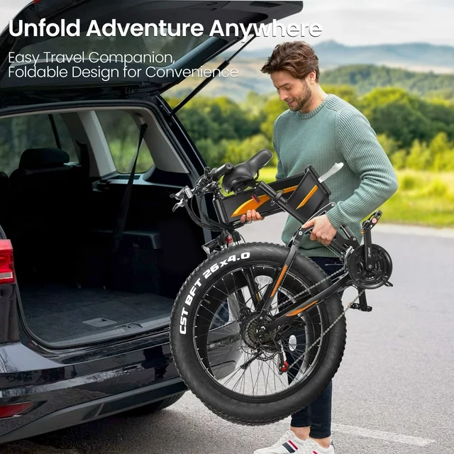 Funcid Electric Bike, 26x4 Fat Tire Electric Bike for Adults 500W Ebike Foldable Adult Electric Mountain Bicycles with 48V 10Ah Battery