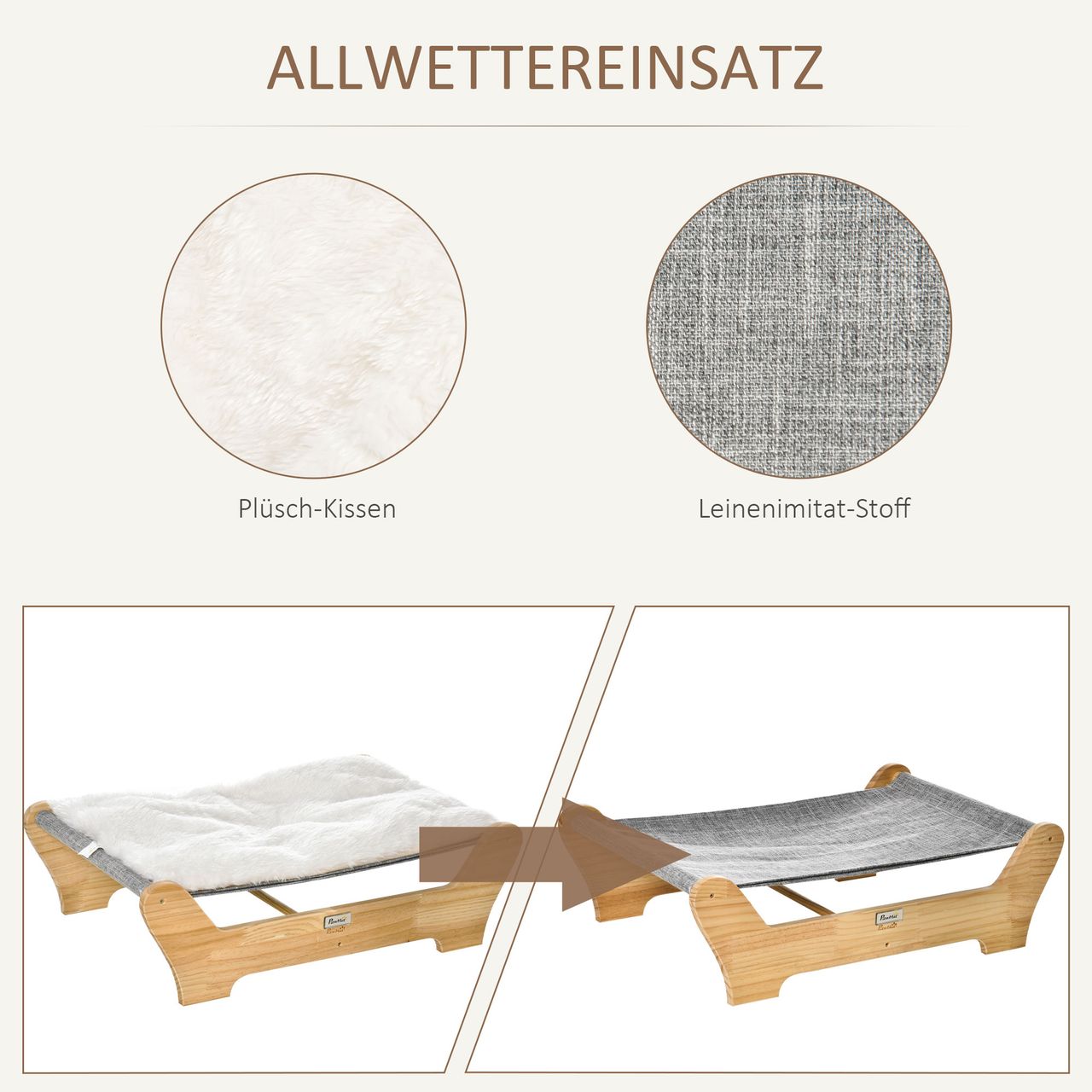 PawHut Katzenbett mit Gestell Hängematte für Katzen mit weichem Kissen Holz