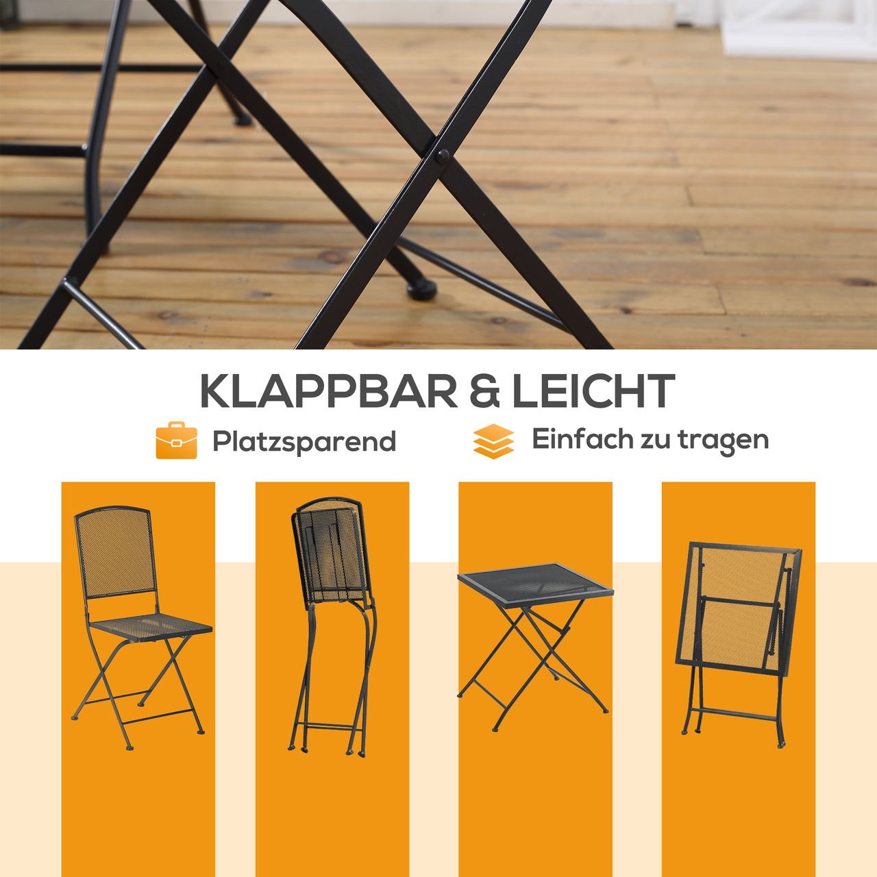 Outsunny 3-teiliges Bistro-Set Garnitur Sitzgruppe klappbar für Garten Balkon
