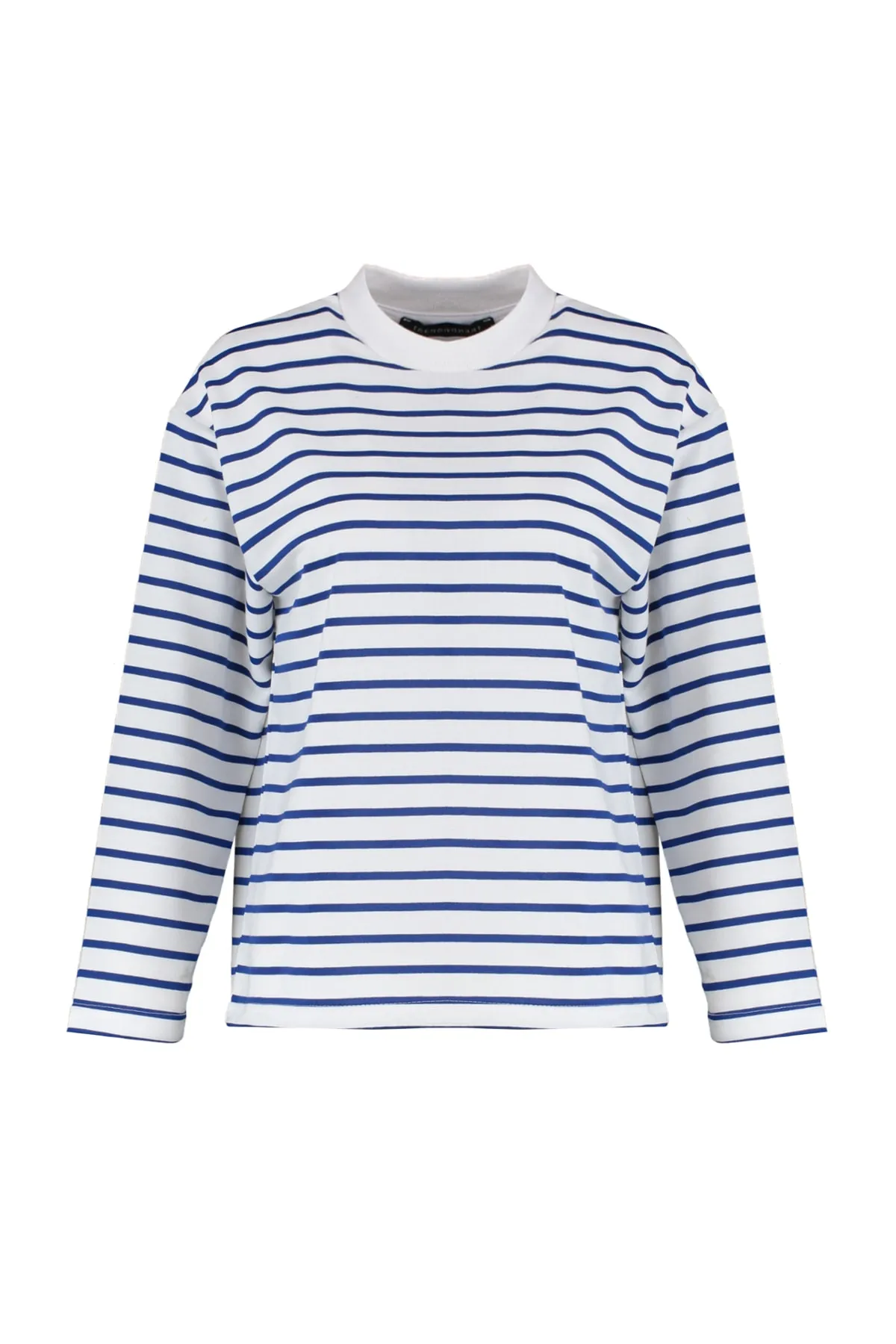 Trendyol Collection  Weiß gestreiftes Oversize/Weit geschnittenes Rundhals-Sweatshirt aus dünnem Strick TWOAW23SW00326